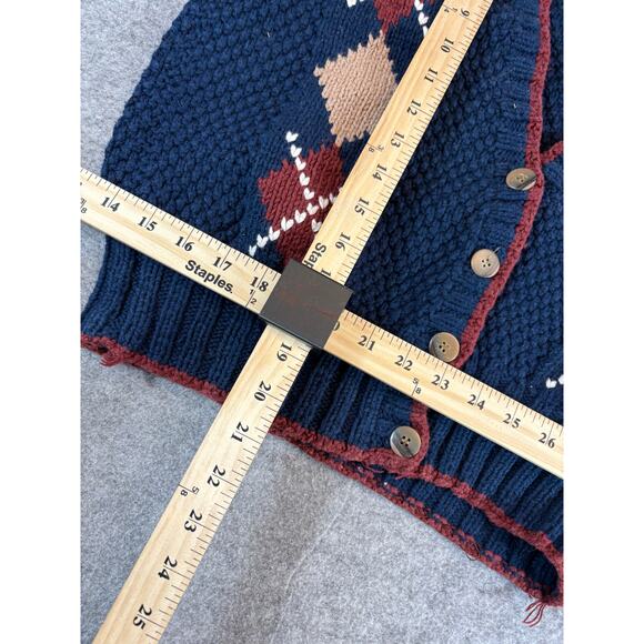 Vintage 90s Argyle Vest Sweater Womens Medium Navy Knit Button Up Preppy Retro - Picture 2 of 4